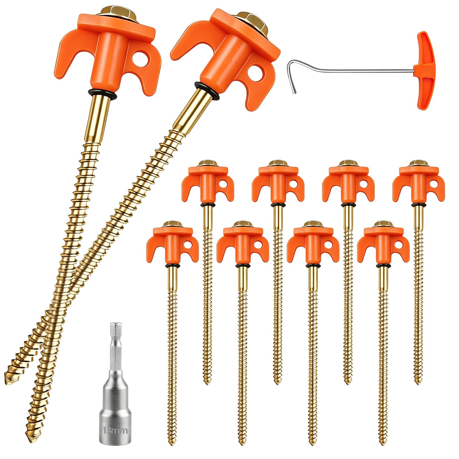 JanFebMar 10 Stück Schraubheringe Camping, 20CM Zeltheringe zum Schrauben, Heringe zum Schrauben, Zeltheringe Sturmsicher, Camping Zubehör für Wandern, Harten Boden, Holz, Felsboden, Grasboden Sport & Freizeit
