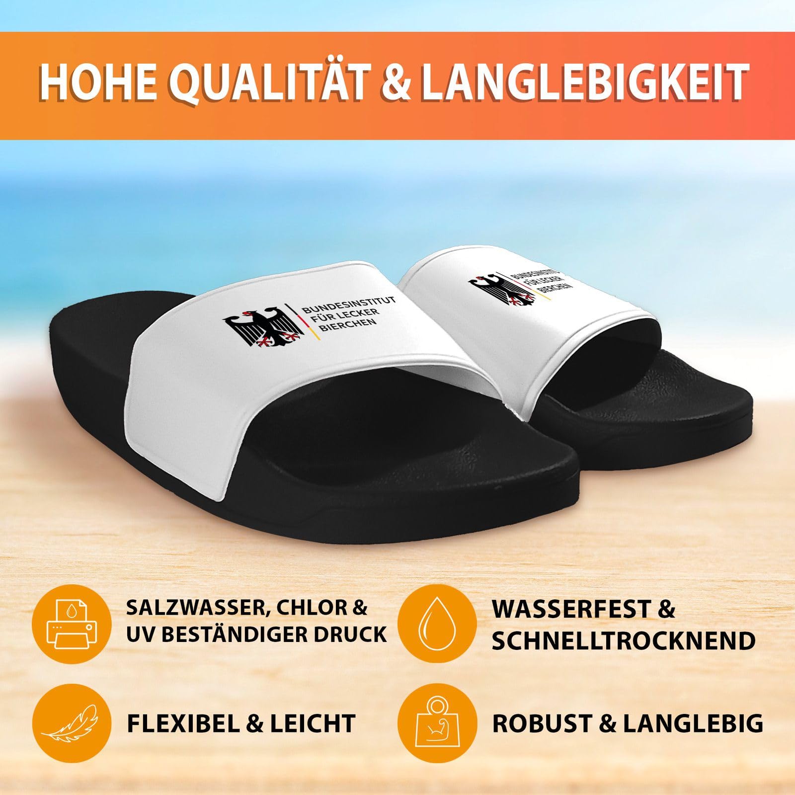 Tassenbrennerei Bundesinstitut für lecker Bierchen Badelatschen - Lustige Herren Schlappen - Bier-Geschenk Männer, Papa - Witzige Hausschuhe