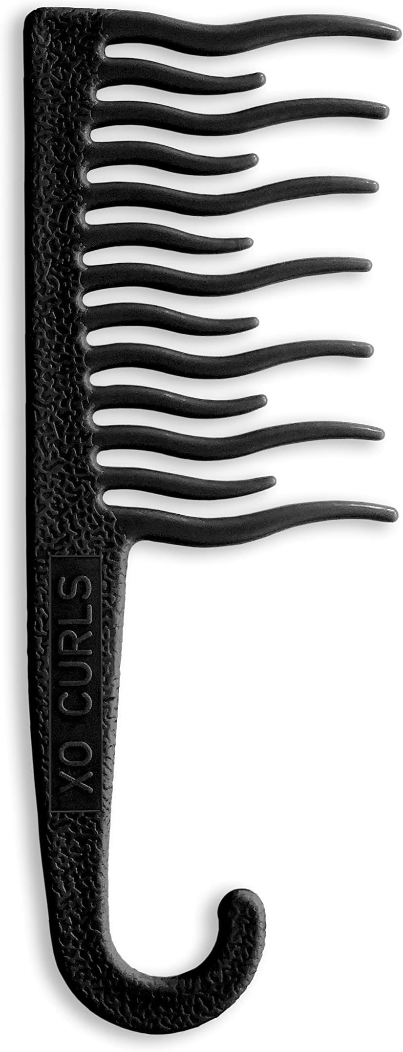 XO Curls Shower Detangling Wide Tooth Hair Comb For Curly & Wavy Hair, Gentle On Scalp & Hook For Easy Hanging In Shower (Black, Pack Of 1)