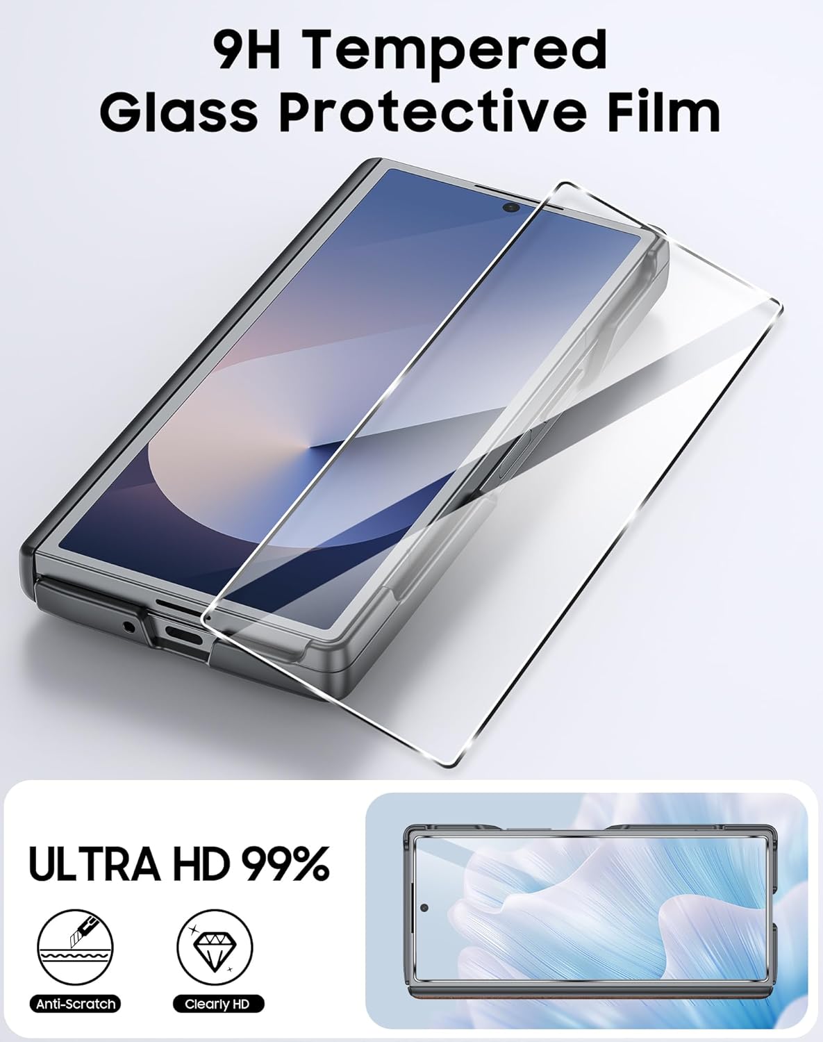 Vizvera for Samsung Galaxy Z Fold 6 Case with [2 Pack Screen Protector][Hold Strap][Hinge Cover] Shockproof Leather Protective Phone Case for Galaxy Z Fold 6(Retro Brown)