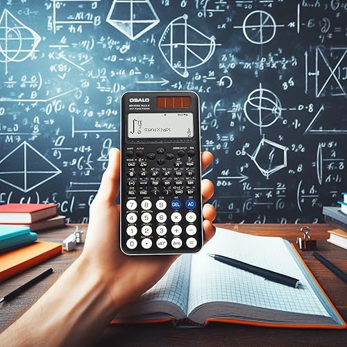 Miniatura 8 de OSALO Calculadora científica 417 función 2 líneas 10+2 dígitos pantalla escrita Calculadoras solares y de batería para estudiantes universitarios