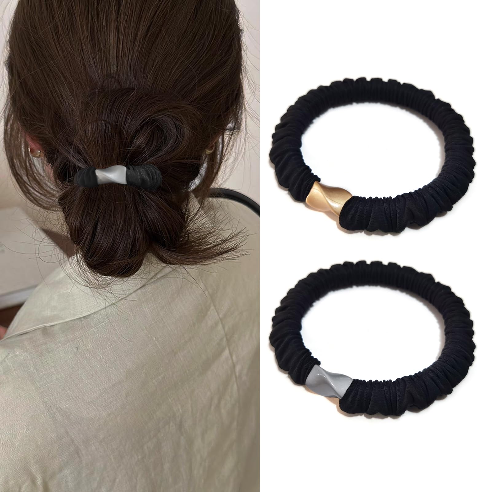 Amazon | Fuyunohi ヘアゴム シュシュ 髪ゴム 髪留め ゴム ブラック 2