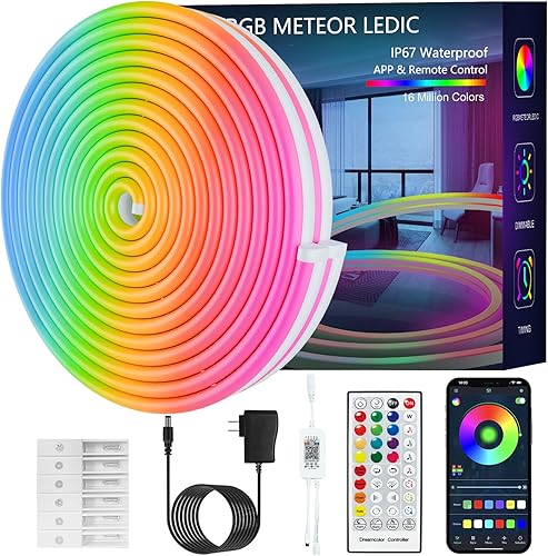 Tira de luces LED, tira de luces LEDIC de neón de 16.4 pies, IP67 impermeable para exteriores, con control de aplicacióncontrol remoto IR,