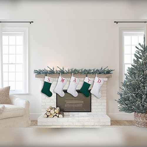 Miniatura 8 de Medias de Navidad con monograma de punto blanco de 19.5 pulgadas, medias de Navidad con inicial personalizadas, decoración de fiesta de Navidad