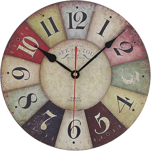 Miniatura 1 de Timelike Reloj de pared de madera de MDF, estilo retro, estilo retro, estilo rústico, estilo retro, reloj de pared de cuarzo (12 pulgadas, colorido)