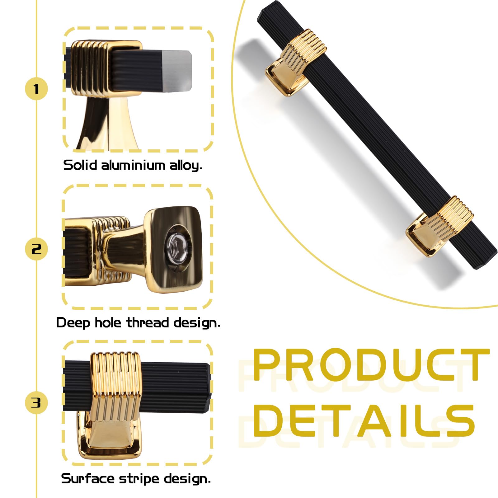 Betinyar 10PCS Black and Gold Cabinet Pulls, Black and Gold Cabinet Handles, Kitchen Cabinet Hardware, Black, Gold - Image 3