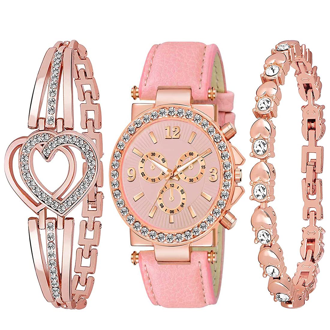 GOLDENIZE FASHION Rose Gold Heart Diamond Dial Analogue Watch with Free 2 Bracelet Combo for Girls & Womens Watch (B09H48S6PR) Amazon Price History, Amazon Price Tracker