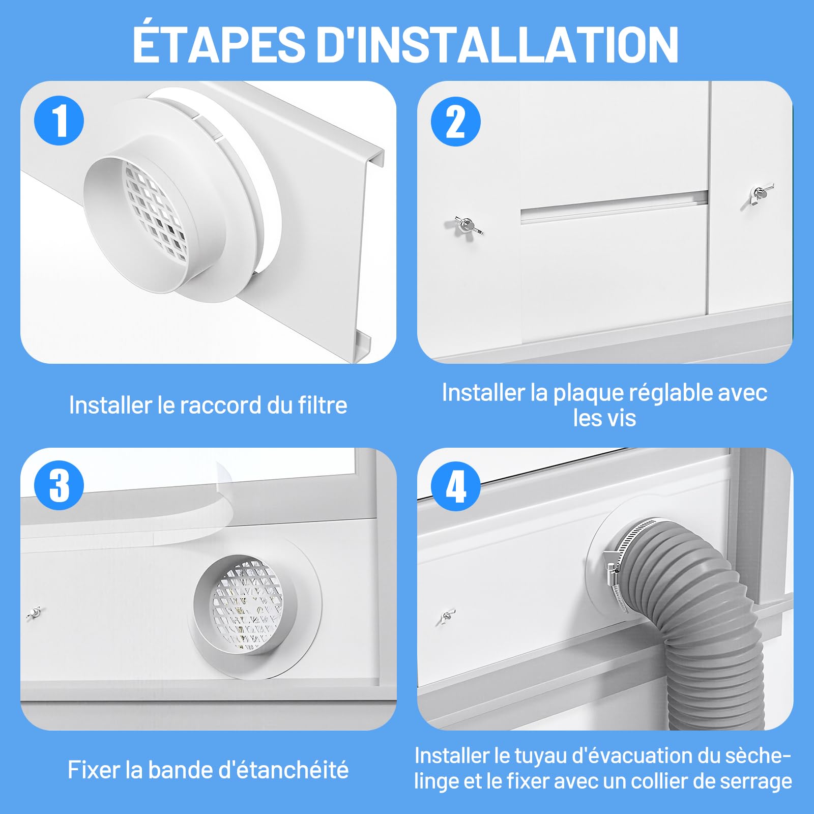 Gralara Kit de Ventilation pour Climatiseur Portable, Kit Calfeutrage Climatiseur, Panneaux d'Étanchéité Ajustable de Fenêtre, Adaptateur Universel de Remplacement Pratiques en PVC Maison Bureau
