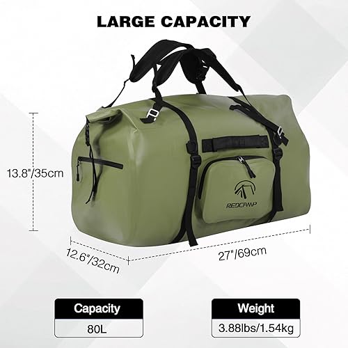 Miniatura 3 de REDCAMP Bolsa de lona grande impermeable, mochila seca enrollable con correas de fijación rápida para camping, motocicleta, barco, rafting, kayak,