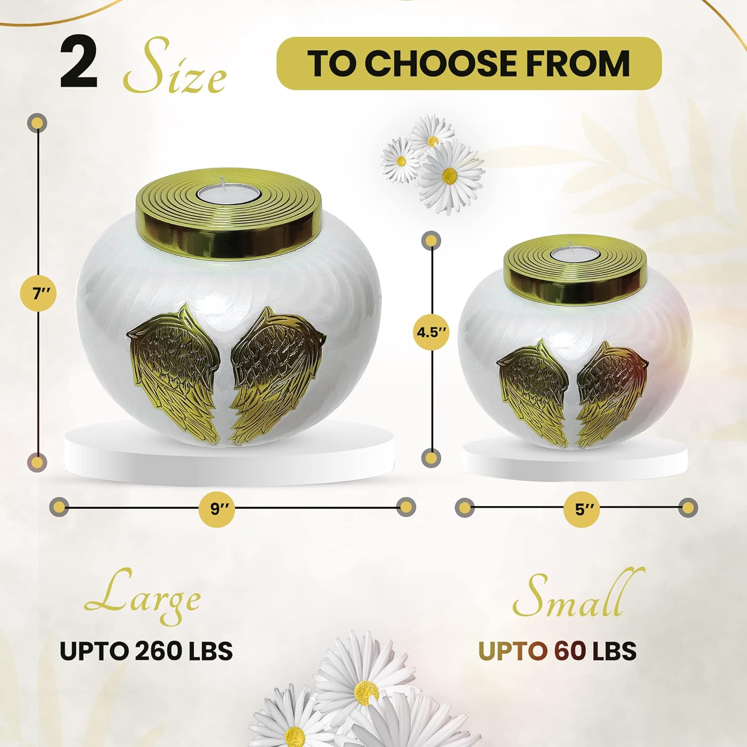 Angel Wing Tealight Cremation Urns for Ashes - Small Decorative Urns for Human and Pet Remains (Up to 60 Lbs) - Suitable for Adult Male, Adult Female, Dogs, and Cats