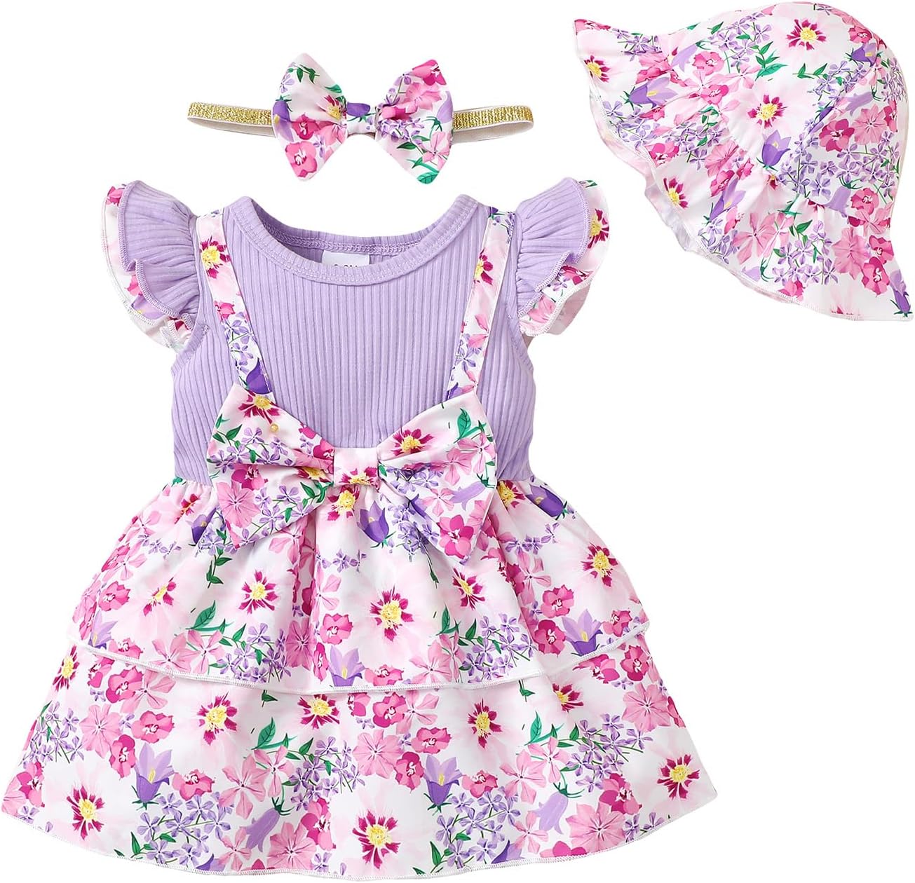 QUNERYNewborn Baby Girl Clothes Ruffled Floral Print Dress Summer Outfits Cute Skirt Set