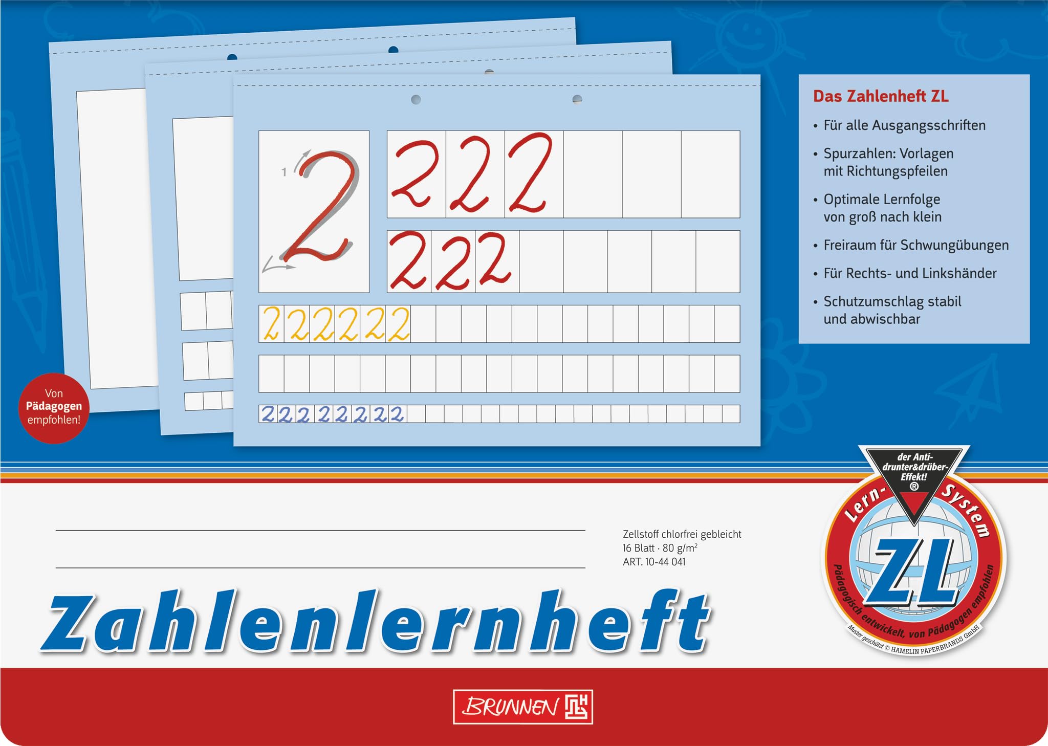 Brunnen 1044041 zeszyt do nauki liczb ZL (A4, poziomy, liniatura ZL, 16 arkuszy)