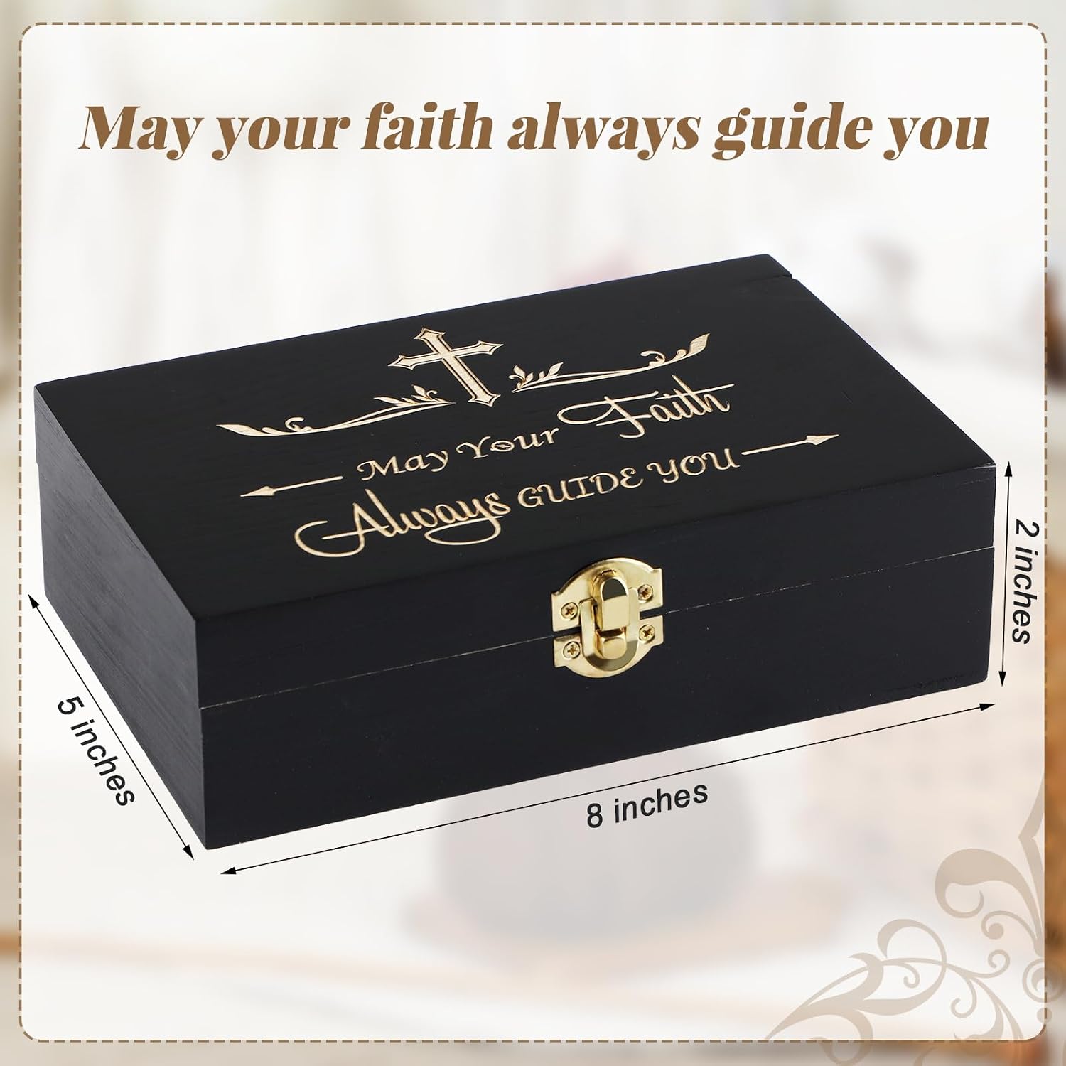 party greeting Confirmation Wood Boxes for Keepsakes Baptism Gifts RCIA Gift Confirmation Rosary First Communion Wooden Storage Boxes with Cross for Jewelry Memento Storage(Baptism)