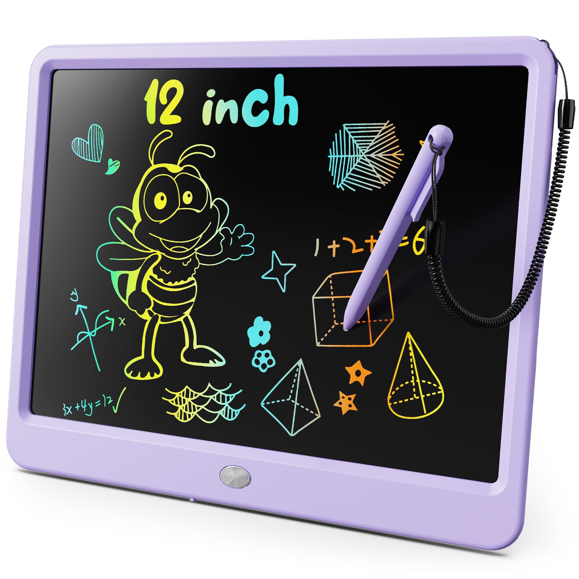 KOKODI LCD Writing Tablet, 12 Inch Colorful Toddler Doodle Board Drawing Tablet, Erasable Reusable Electronic Drawing Pads, Educational and Learning Toy for 3-6 Years Old Boy and Girls(Purple)
