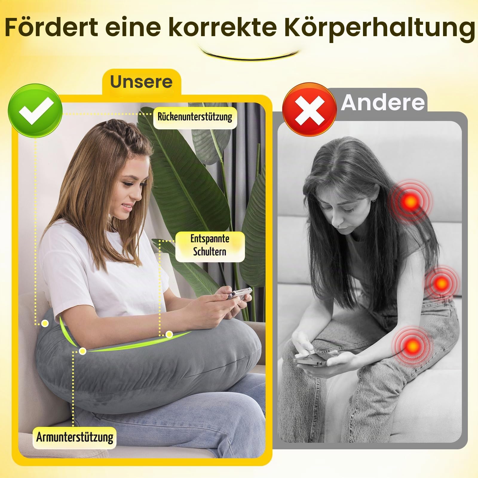 Lesekissen & Gaming-Kissen mit Rückenstütze - Nacken- und Lendenkissen für Bett, Sofa, Boden, mit Beinauflage