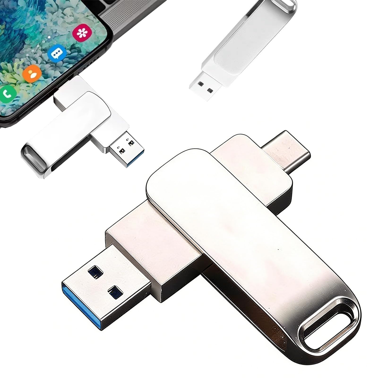 Pamięć USB Flash, 16GB/32GB/64GB/128GB/256GB USB 3.0, Interfejs USB 3.0 + Type-C, Szybki Odczyt I Zapis Danych, Do Komputerów I Telefonów Komórkowych Silver-256GB