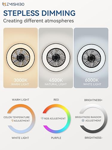 Miniatura 3 de ZMISHIBO Ventilador de techo inteligente con WiFi y Bluetooth de 20 pulgadas con luz RGBCW, moderno ventilador de techo sin aspas con AlexaGoogle