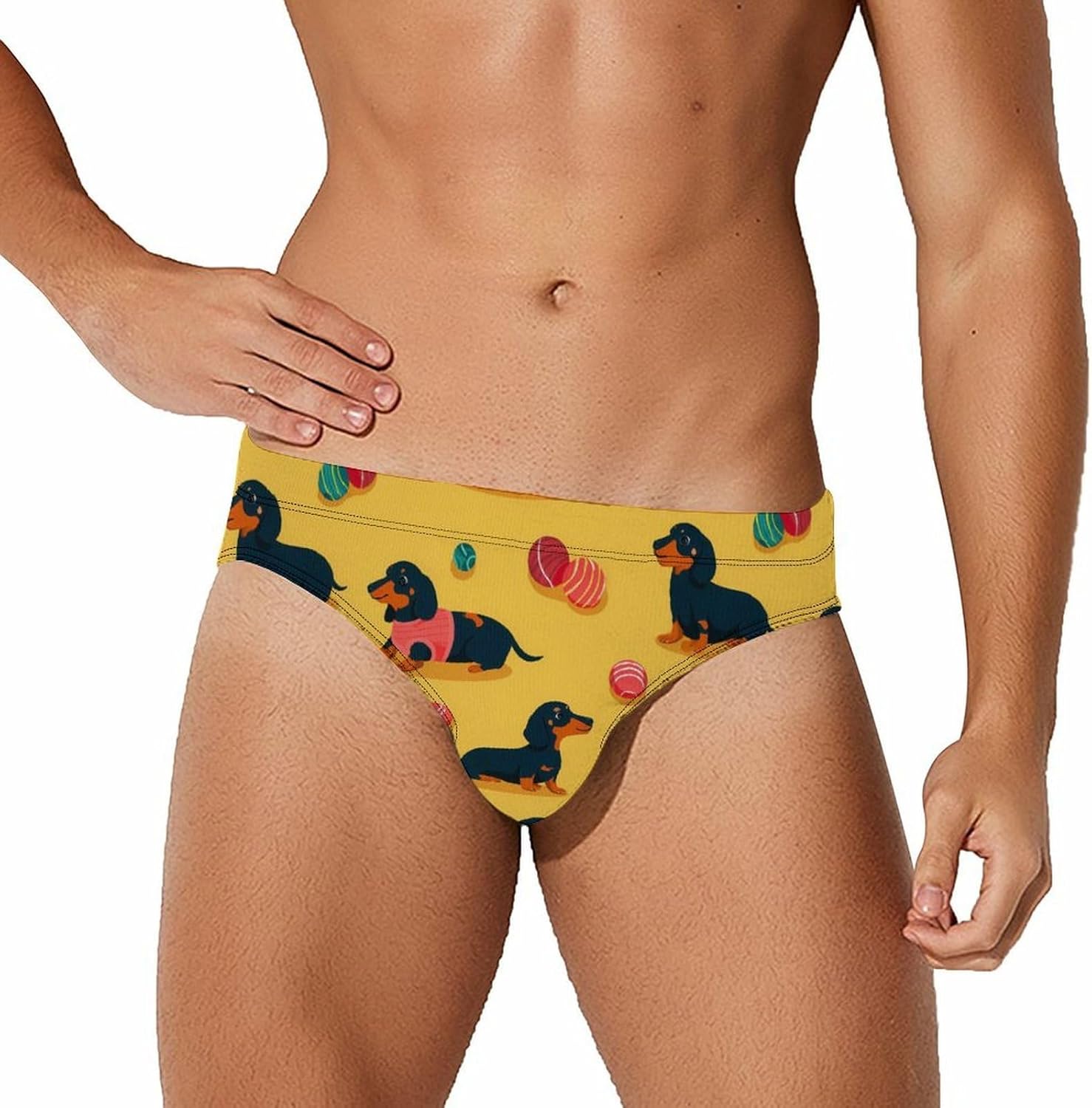 Dachshund Dogs Balls Men's Swimwear Bikini Swimming Briefs Stretchy Swimsuits Board Surf Shorts Trunks