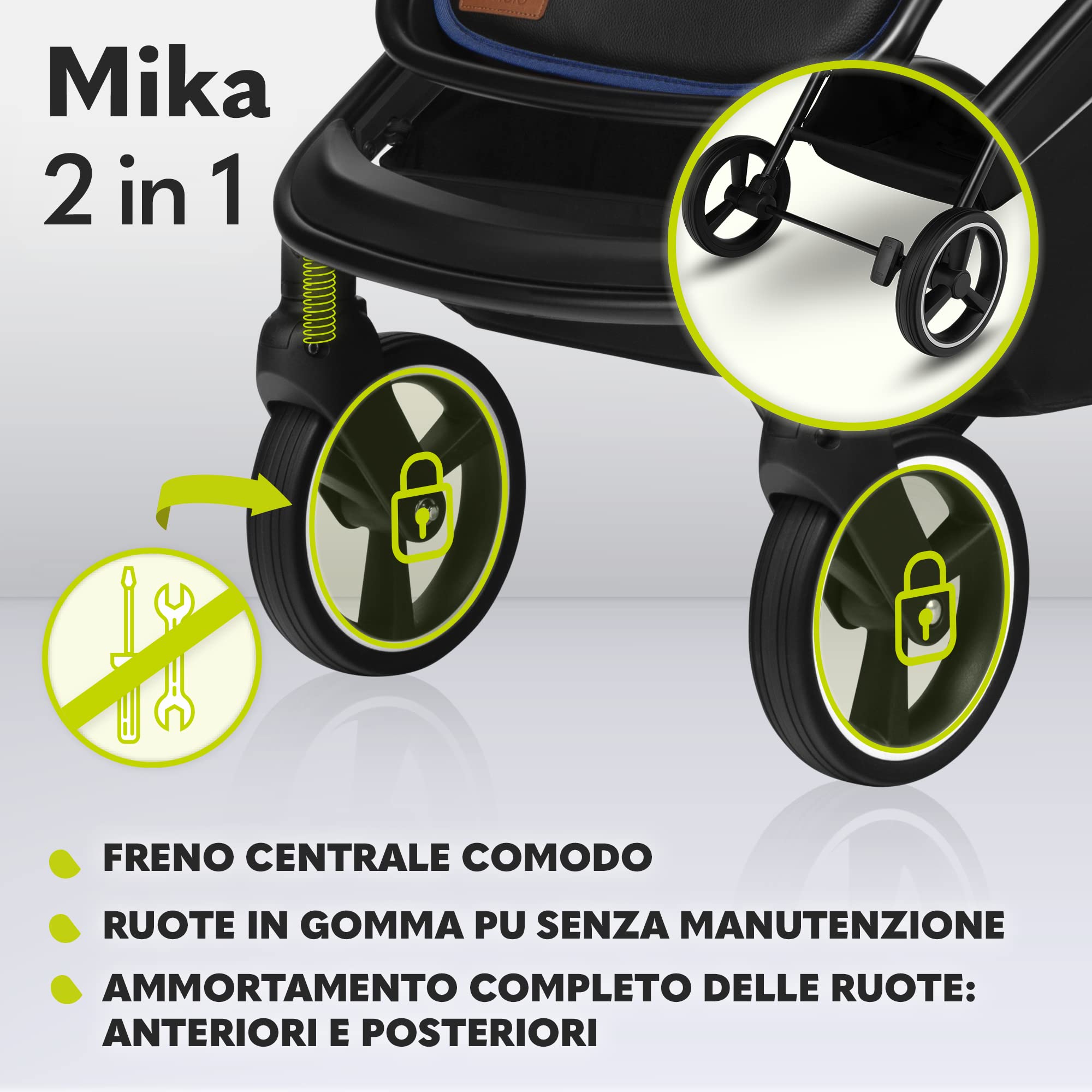 LIONELO Mika Passeggino 2 in 1 con Navicella dalla Nascita a 48 Mesi | Fino a 22 kg, Seduta a Secchiello Regolabile, Pieghevole e Leggero, Grandi Ruote, Cappottina XXL e Accessori Inclusi