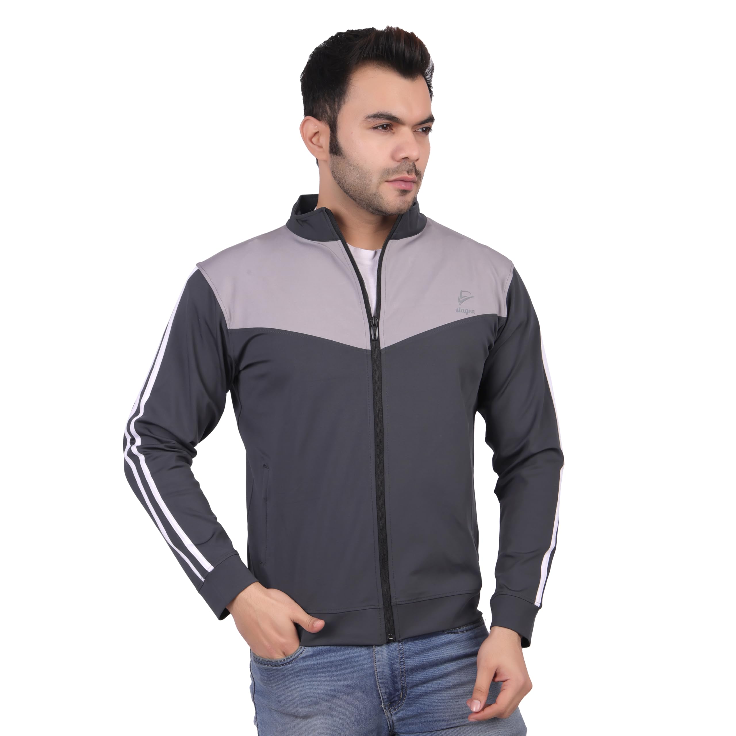 slagen Men's Full-Zip Lightweight Full Sleeve Athletic Track Upper Jacket || Fully Comfartble & Fashionable 95% Polyester 5% ElastaneFabric || Reguler Fit, Color Grey and Charcoal-picture-16