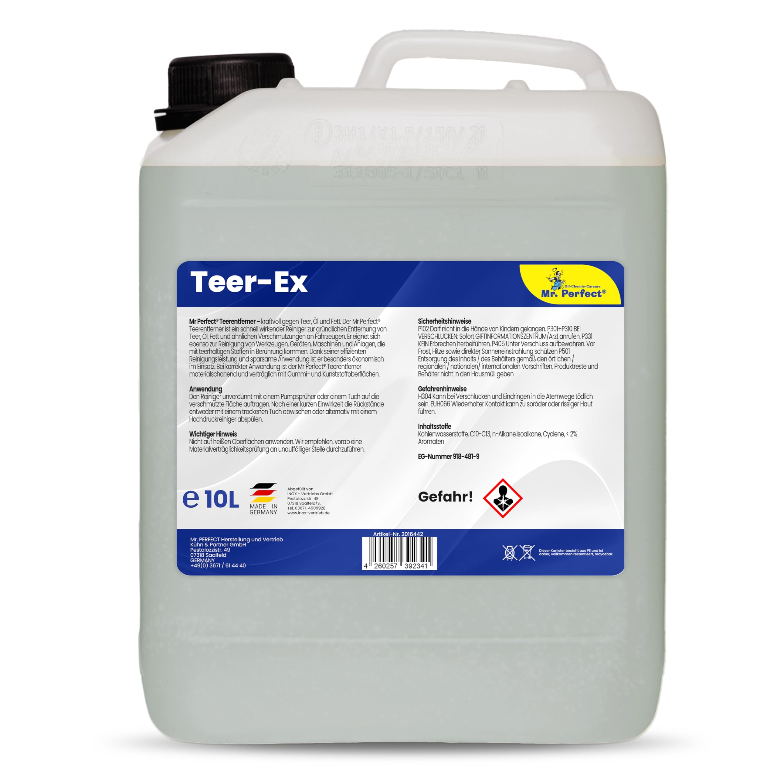 Mr. Perfect® Professioneller Teerentferner Auto - 10L I Bitumen Entferner - Entfernt effektiv Teer, Bitumen, Öl & Fett I Baumharzentferner - Teer Entferner für Auto, Wohnmobil, Werkzeuge & Mehr