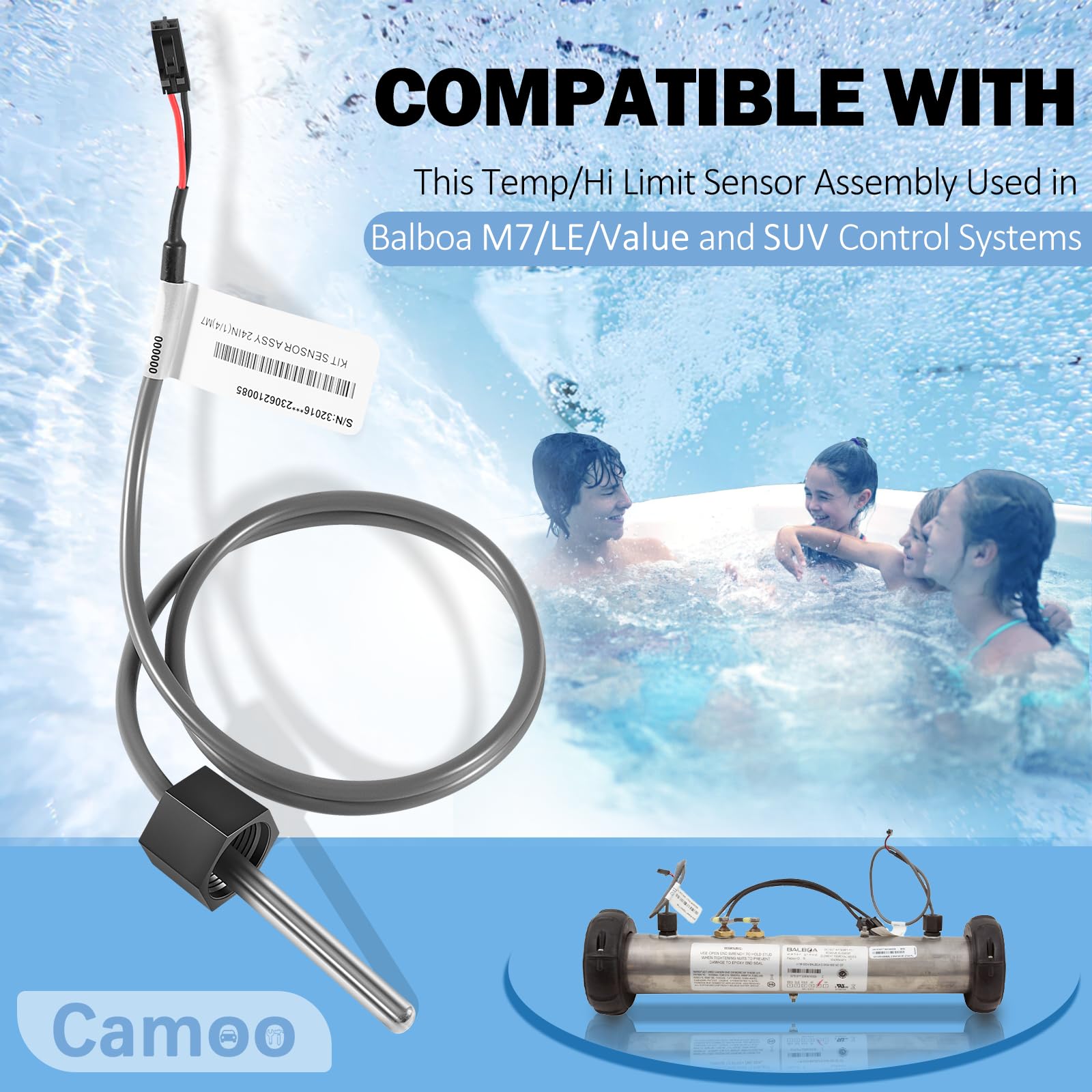 HpLive Capteur De Température Balboa Spa M7 - 24 Temp/Hi Limit - Diamètre 1/4" 2 Broches – Compatible 32016 30042 30382