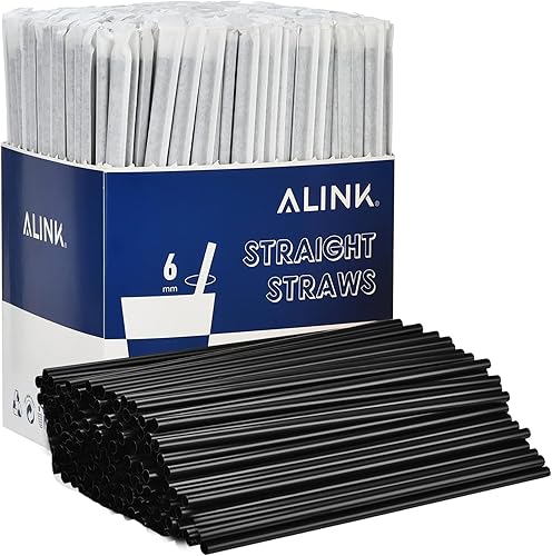 ALINK Paquete de 500 popotes desechables de plástico negro, pajitas rectas envueltas individualmente, 7.75 x 0.23 pulgadas