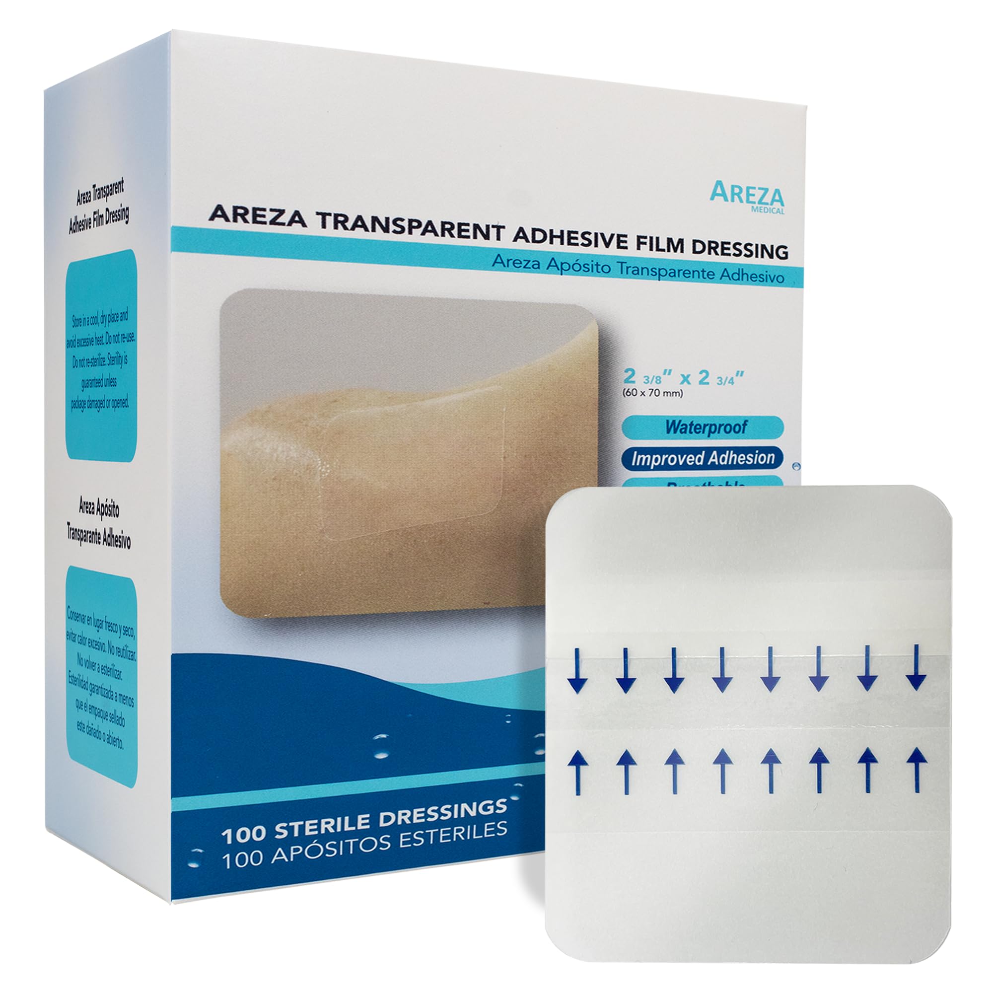 Areza Medical Lot de 100 pansements adhésifs transparents imperméables 6 x 7 cm
