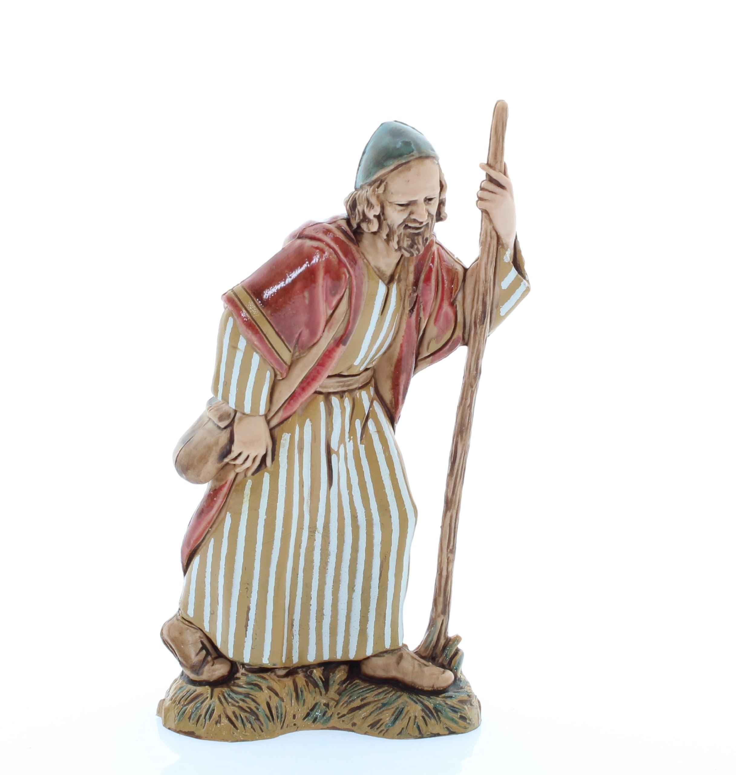 Moranduzzo Viejo Pastor con Bastón para Belén de 10 Cm Escala 1:20 - Figuras de Belén Indestructibles - Estilo Árabe, Pintura Acabada a Mano, Producto Oficial, Escultor M. Landi