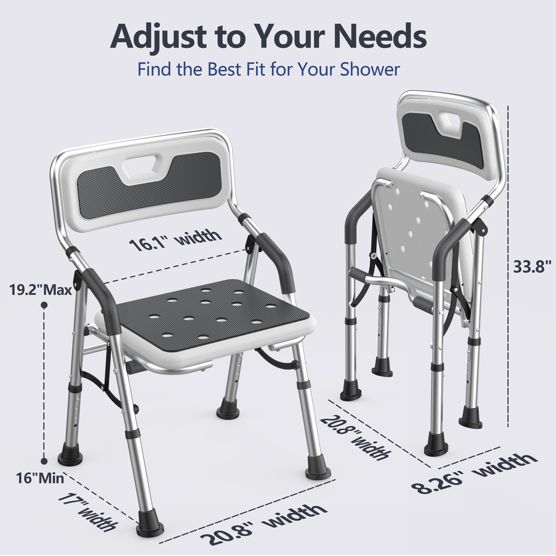 Upgraded Foldable Shower Chair, Stainless Steel Folding Shower Seat For - View #8