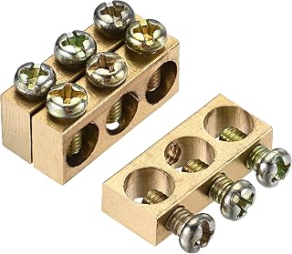MECCANIXITY Terminal Ground Bar Screw Block Barrier Brass 3 Positions 25mmx5.7mmx10mm for Electrical Distribution 3 Pcs