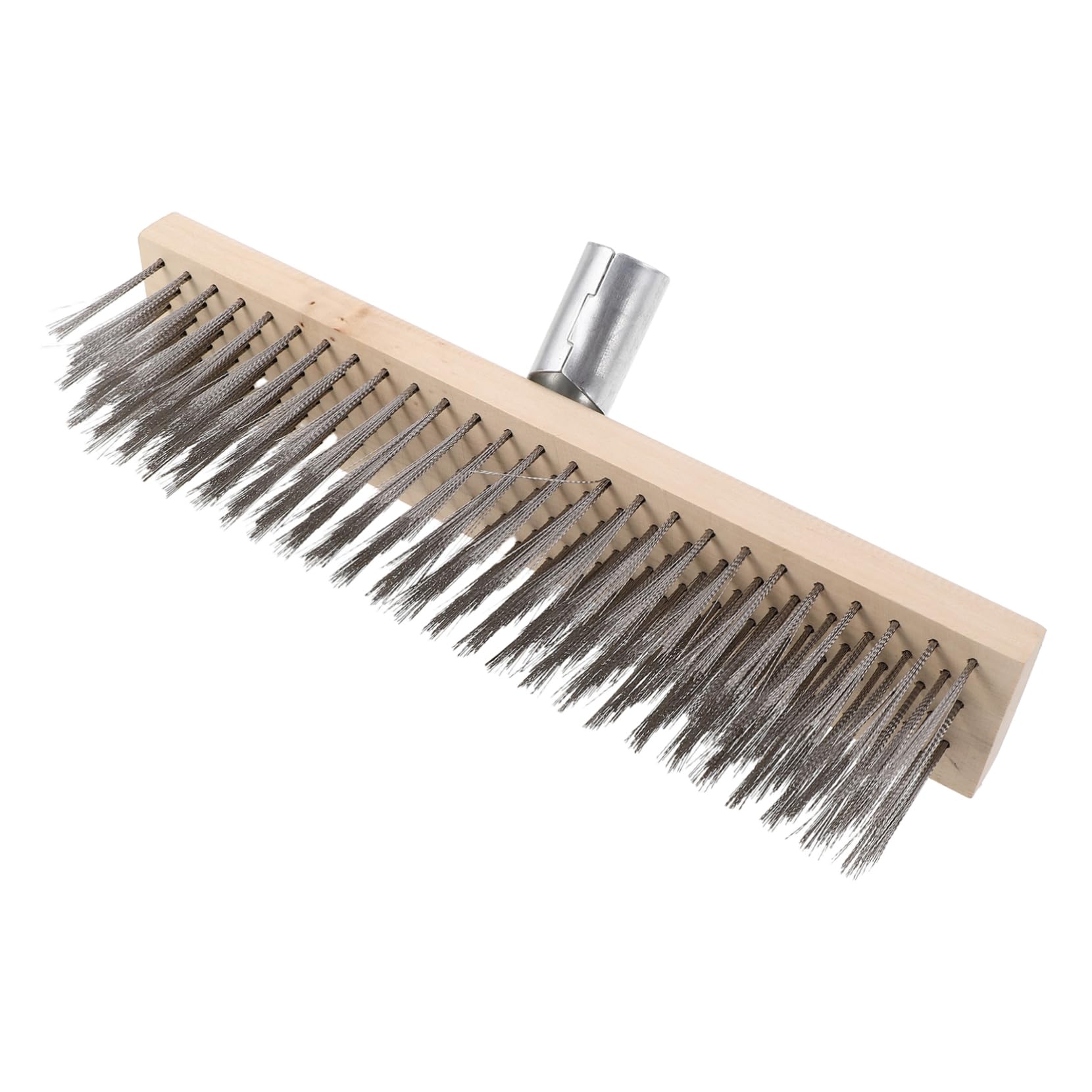 STOBAZA Stainless Steel Floor Brush Push Brooms Broom Brush for Scrubbing Steel Wire Broom Stainless Steel Deck Scrub Brush with Long Handle Floor Scrubbing Brush Floor Scraper Wood