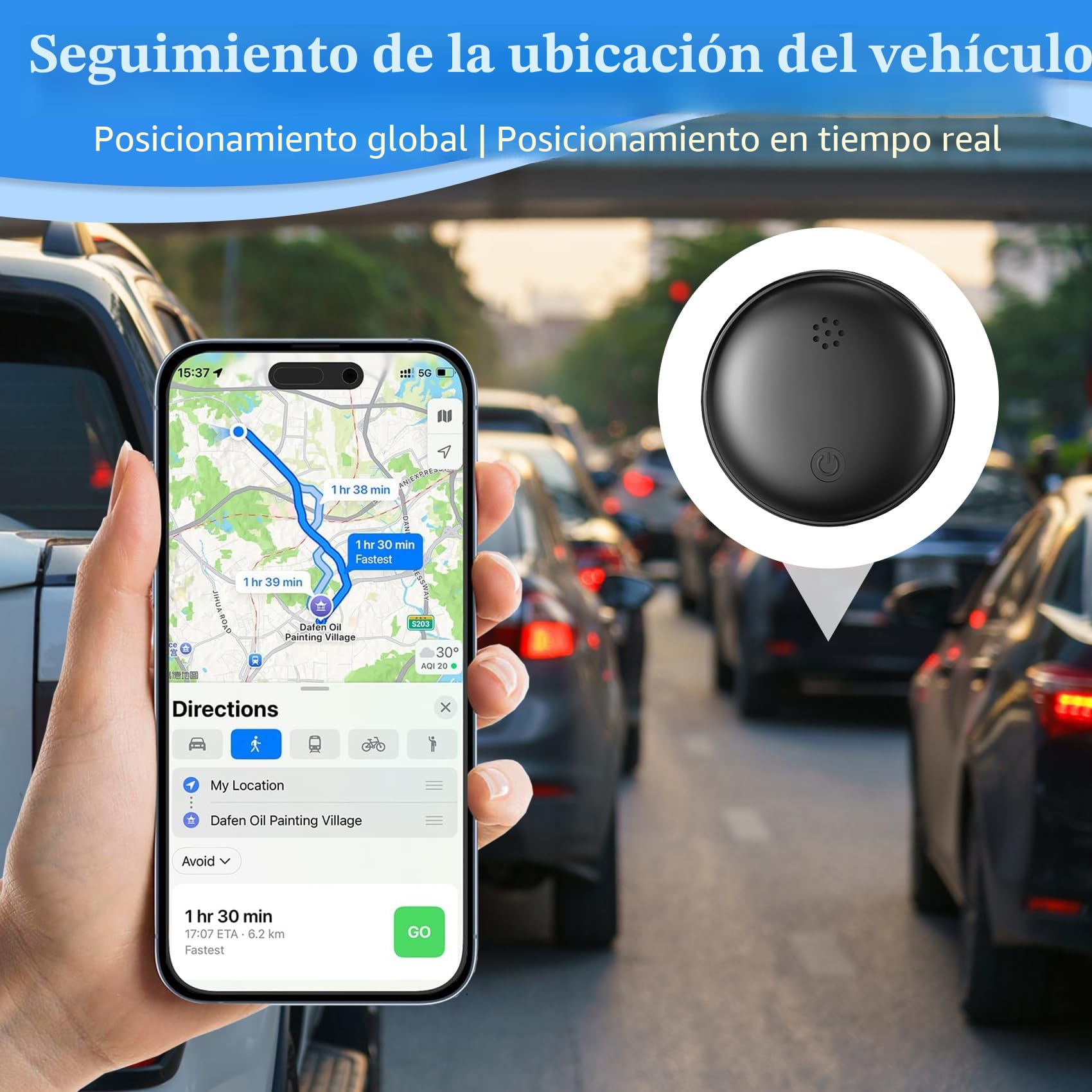 GPS Coche Localizador, Localizador GPS para Coche Compatible con iOS/Android, Imán Integrado Ultrapotente Magnético Rastreador GPS No Requiere Suscripción Seguimiento en Tiempo Real para vehículo,Moto