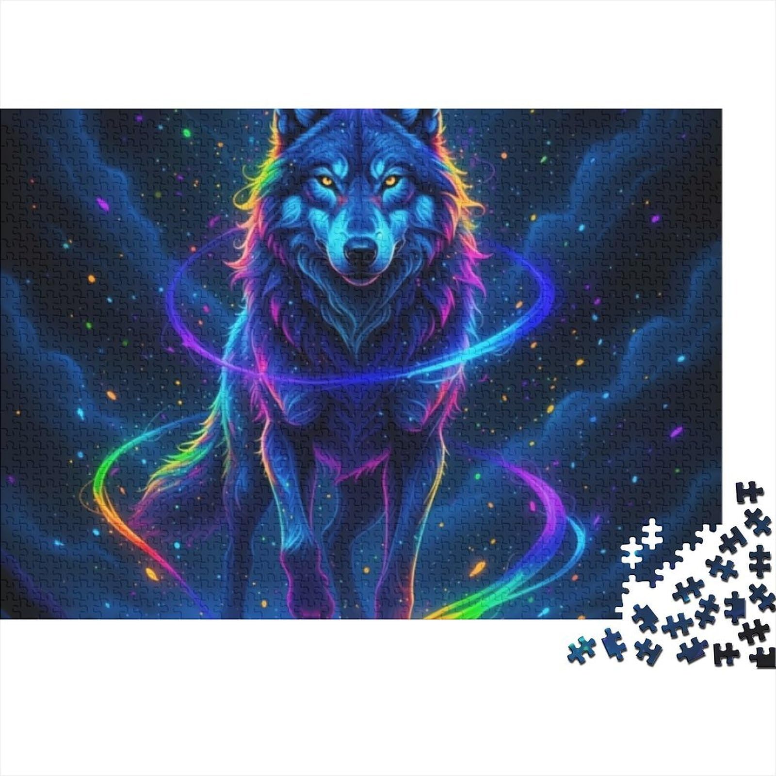 Colorful Cosmic Wolf 1000 Piece Jigsaw Puzzle for Adults 52x38cm/1000pcs — image 1