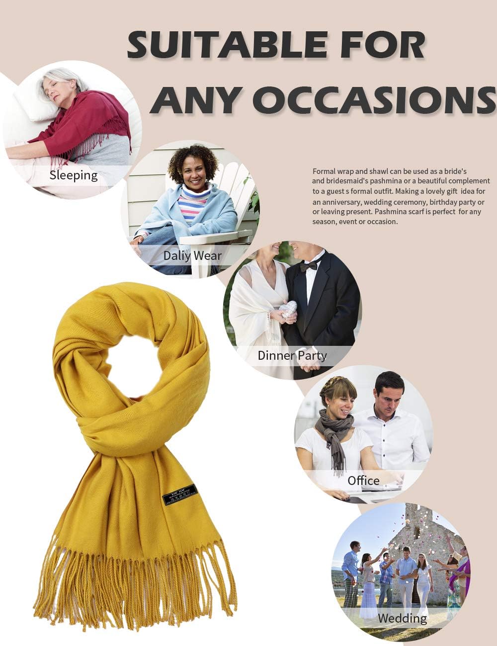 Pashmina Shawl Women Winter Scarf Warm Wedding Wraps Ladies Scarves for Evening Dresses - Image 6