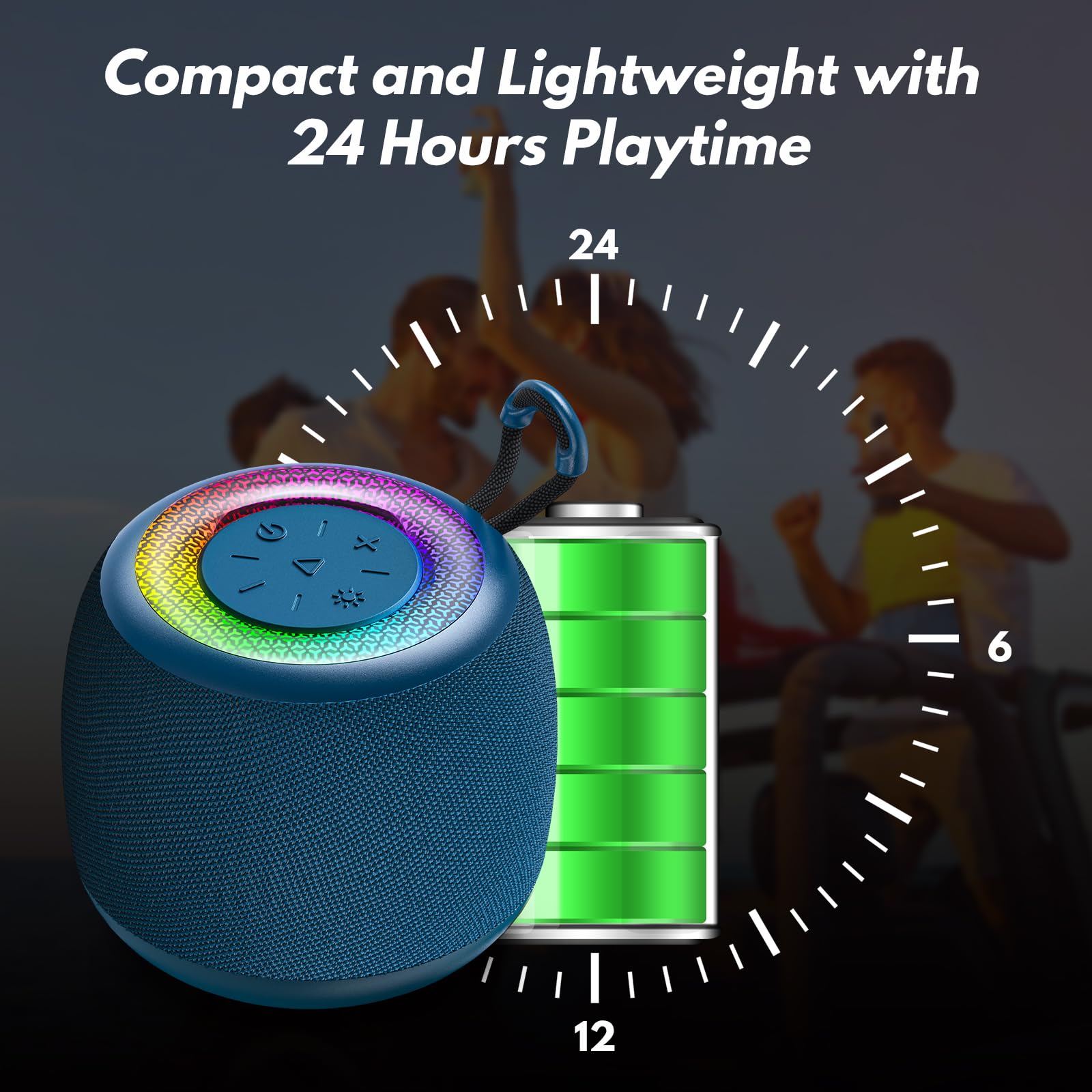 Tisco Cassa Bluetooth Portatile Mini, Speaker Wireless con Bluetooth 5.3, 24H di Autonomia, Suono Surround 360°, Impermeabile, Luci RGB, TWS/SD, Ideale per Feste/Viaggi/Esterni (Blu)
