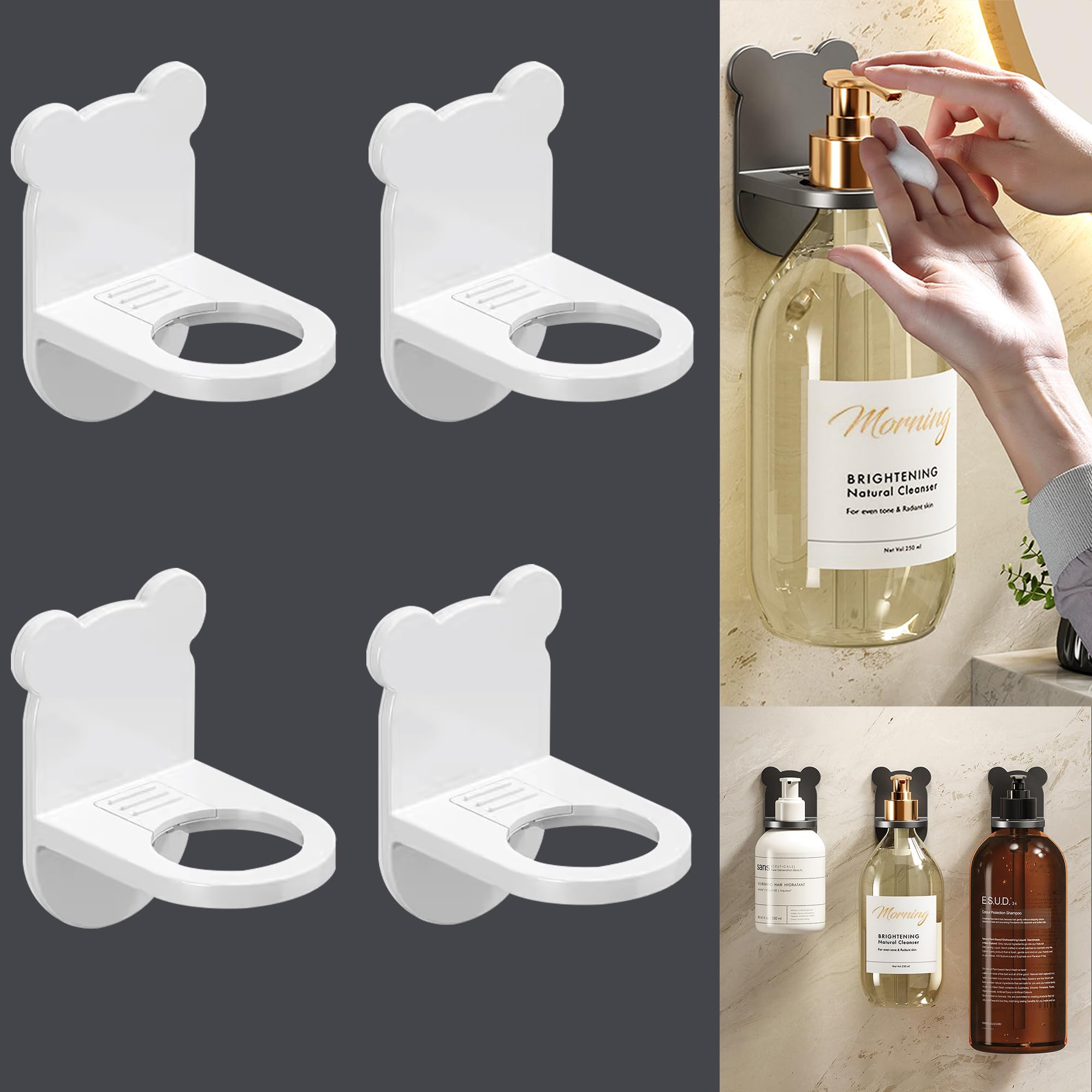 Wsaduop Shampoo Wall Holder Set, Shampoo and Body Wash Holder,White (4pcs)