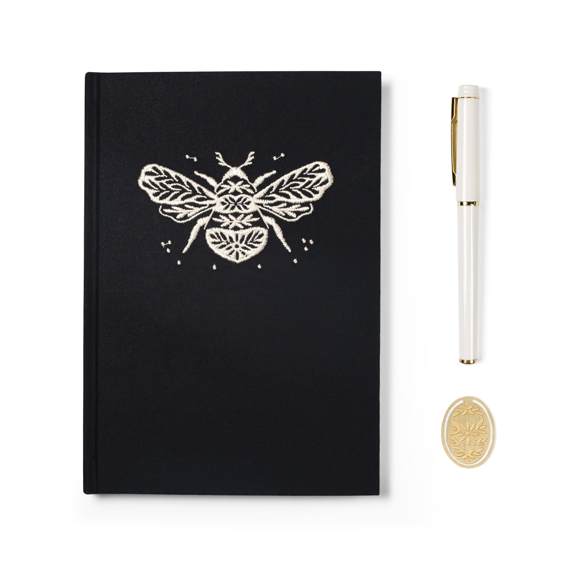 Journal brodé abeille Julilana Tiptopn Ensemble de carnets 23,5x25,4cm avec stylo crème
