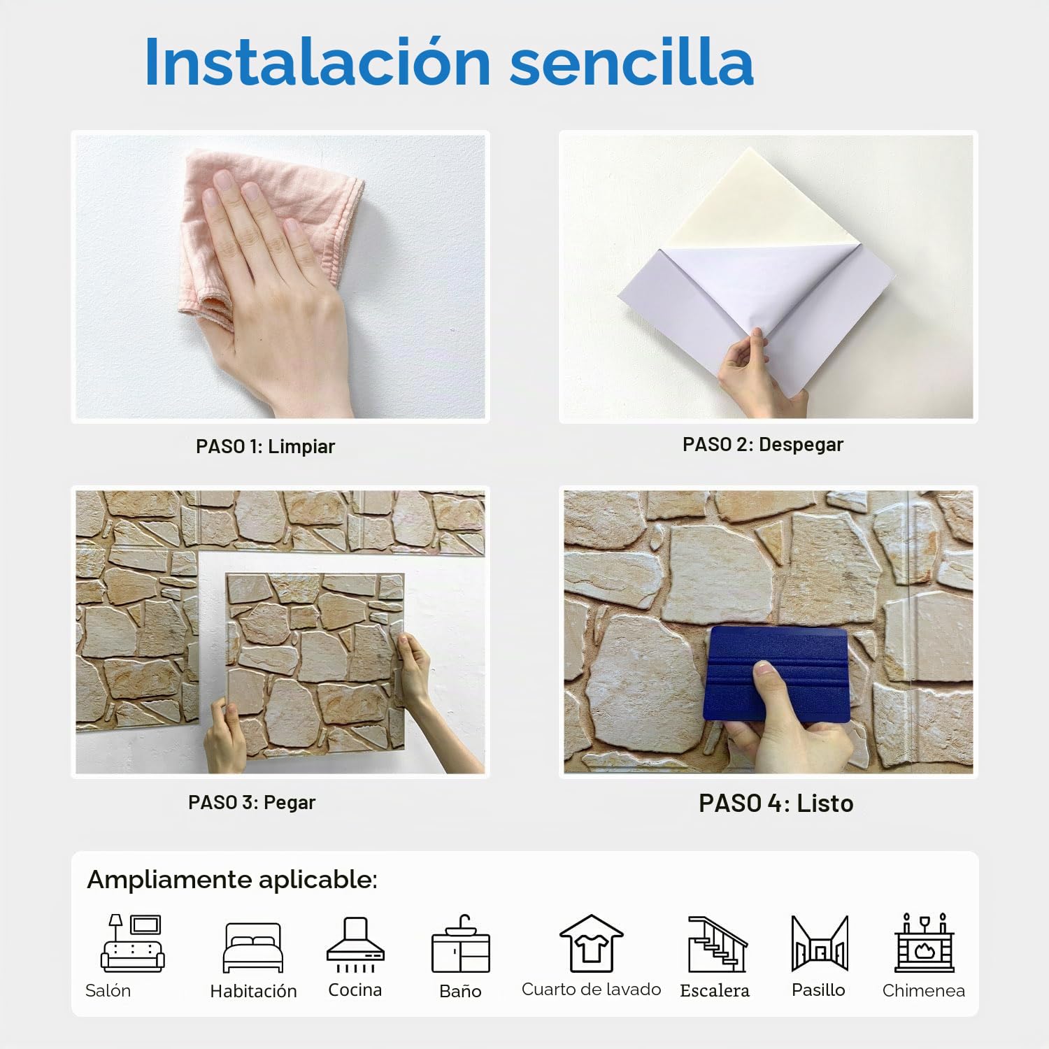 COMSTICKC Paneles de Pared 3D Autoadhesivo de Piedra, 10 Piezas 30 x 30 cm, 3D Papel Pintado, PVC Decorativo Panel de Pared de Ladrillo Adhesivos para Salón Oficina Cocina (Marrón Claro)