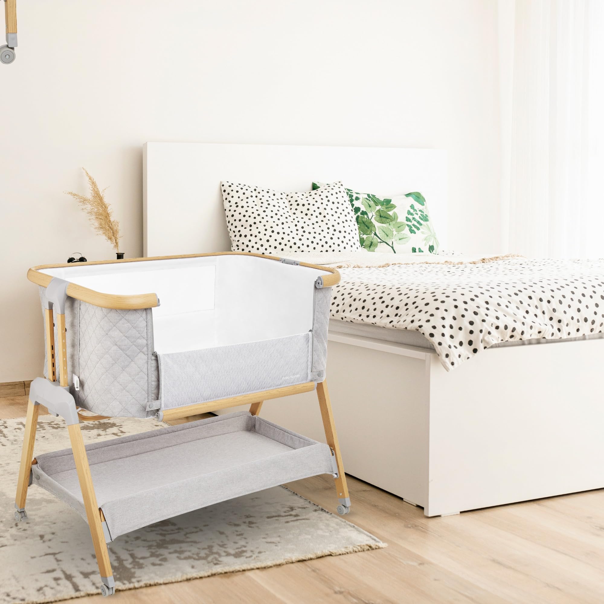 Moby-System Dreemy Lit SupéRieur 3 en 1 - Berceau Pliable avec Couffin Bebe - Hauteur 7 Niveaux, roulettes Transport, ÉTagère sous Lit - pour Enfants jusqu'à 9 kg