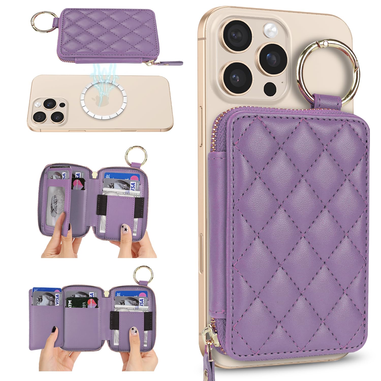 SunYoo Compatible with MagSafe Wallet,Magnetic Wallet for iPhone 17/16 Pro Max/15 Pro/14 Plus/13/12 Series,PU Leather Zipper Pocket Card Holder