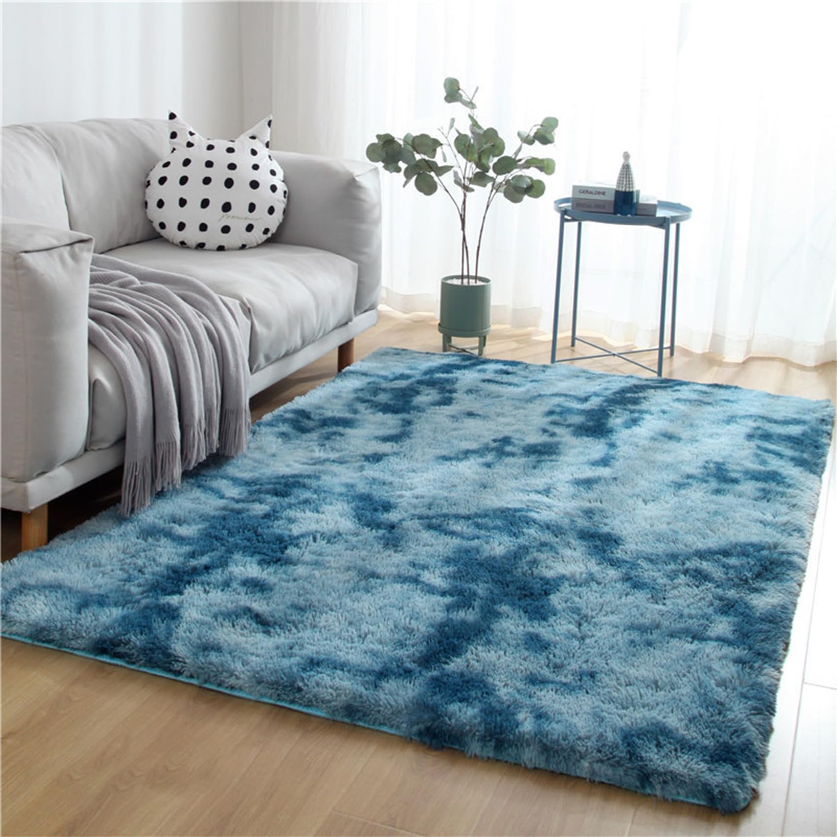 Alfombra Dormitorio 115 x 265 cm, Lavable Antideslizante, Resistente, Grandes Tamaños, Lavable en Lavadora, para Sala de Estar, Alfombra, para Sala de Estar, Azul Oscuro