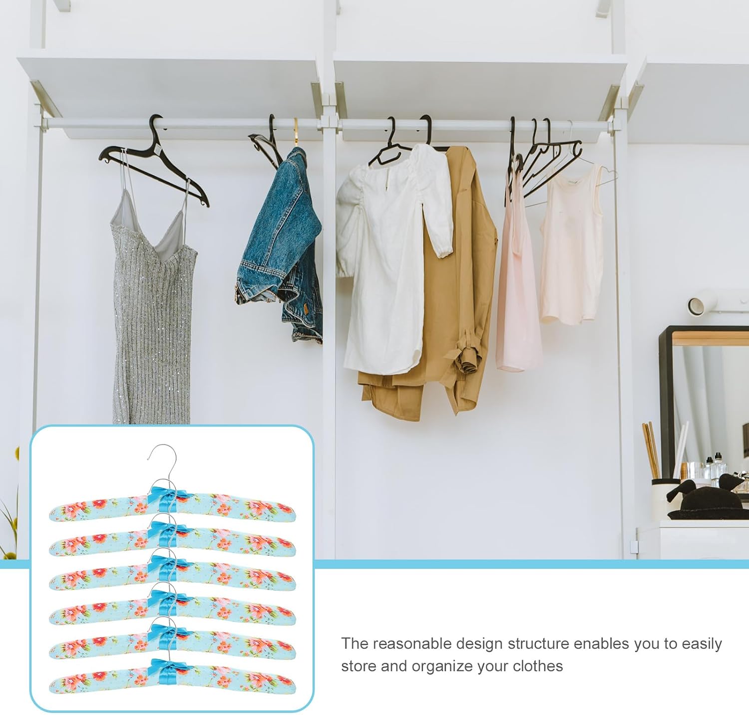 Ipetboom Satin Padded Hangers for Sweaters 10pcs Women Clothing Clothes Wooden Fabric Coat Hangers No Bump Canvas Covers for Wedding Bridesmaid Lingerie Random Pattern Style, 14.9x4.3x1.4in