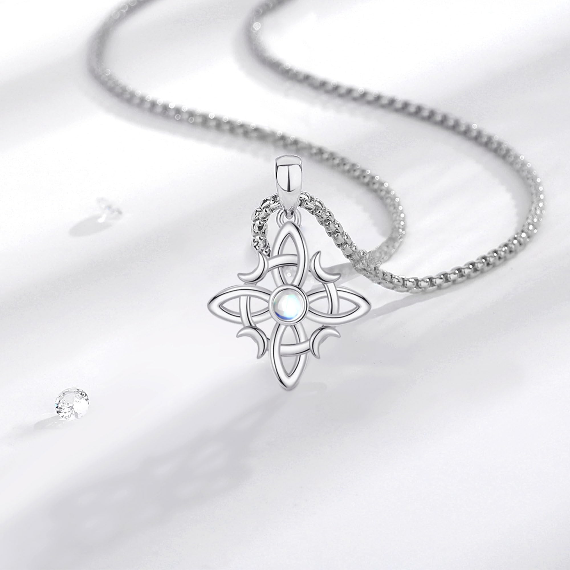 AEONSLOVE Collier Noeud de Sorcière pour Femme Fille Pendentif Noeud Celtique Argent 925, Collier Celtique avec Pierre de Lune Bijoux de Sorcière