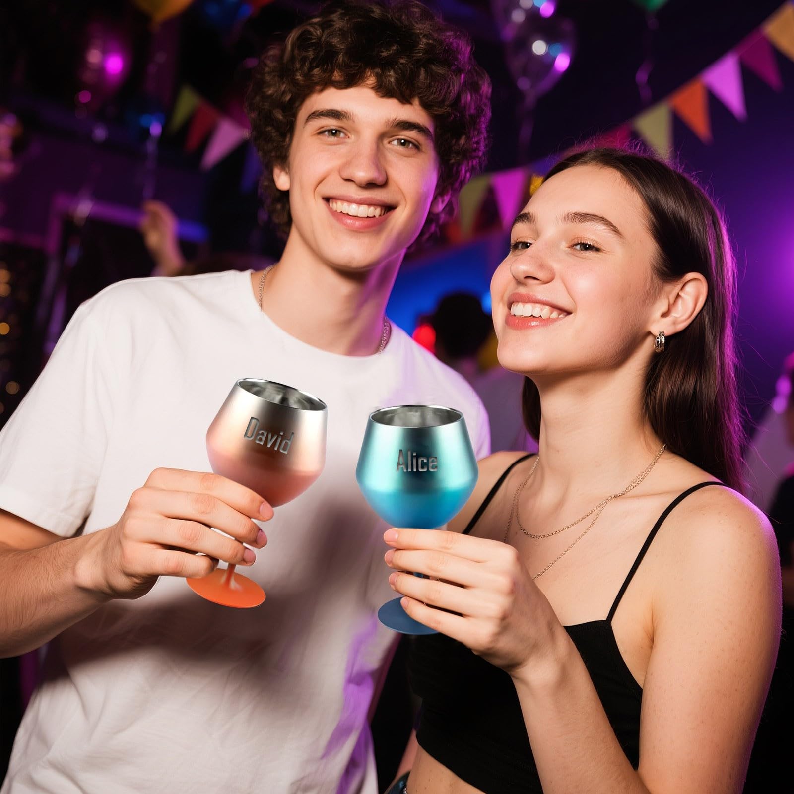 Personalisierte Weingläser aus Edelstahl, mit Gravur, personalisierbar, mit Stiel, für Pool-Party, Grün