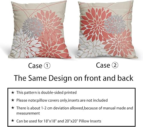 Miniatura 5 de Juego de 2 fundas de almohada coral de 18 x 18 pulgadas, diseño de flores de dalia oscuro y rosa coral claro, decoración de exteriores para el