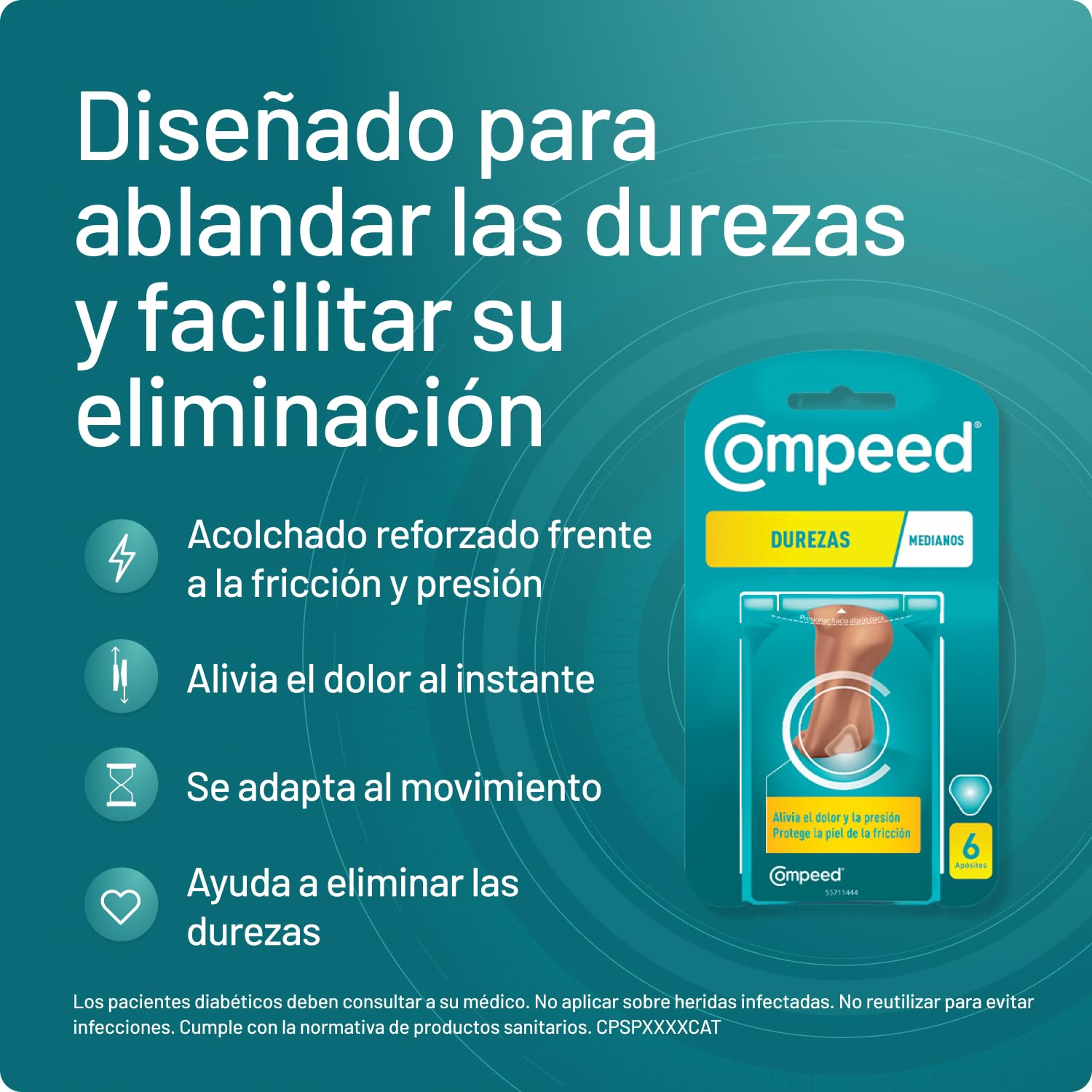 COMPEED Durezas Medianas, Eliminación Rápida, Alivio del Dolor, Pack 6 uds.