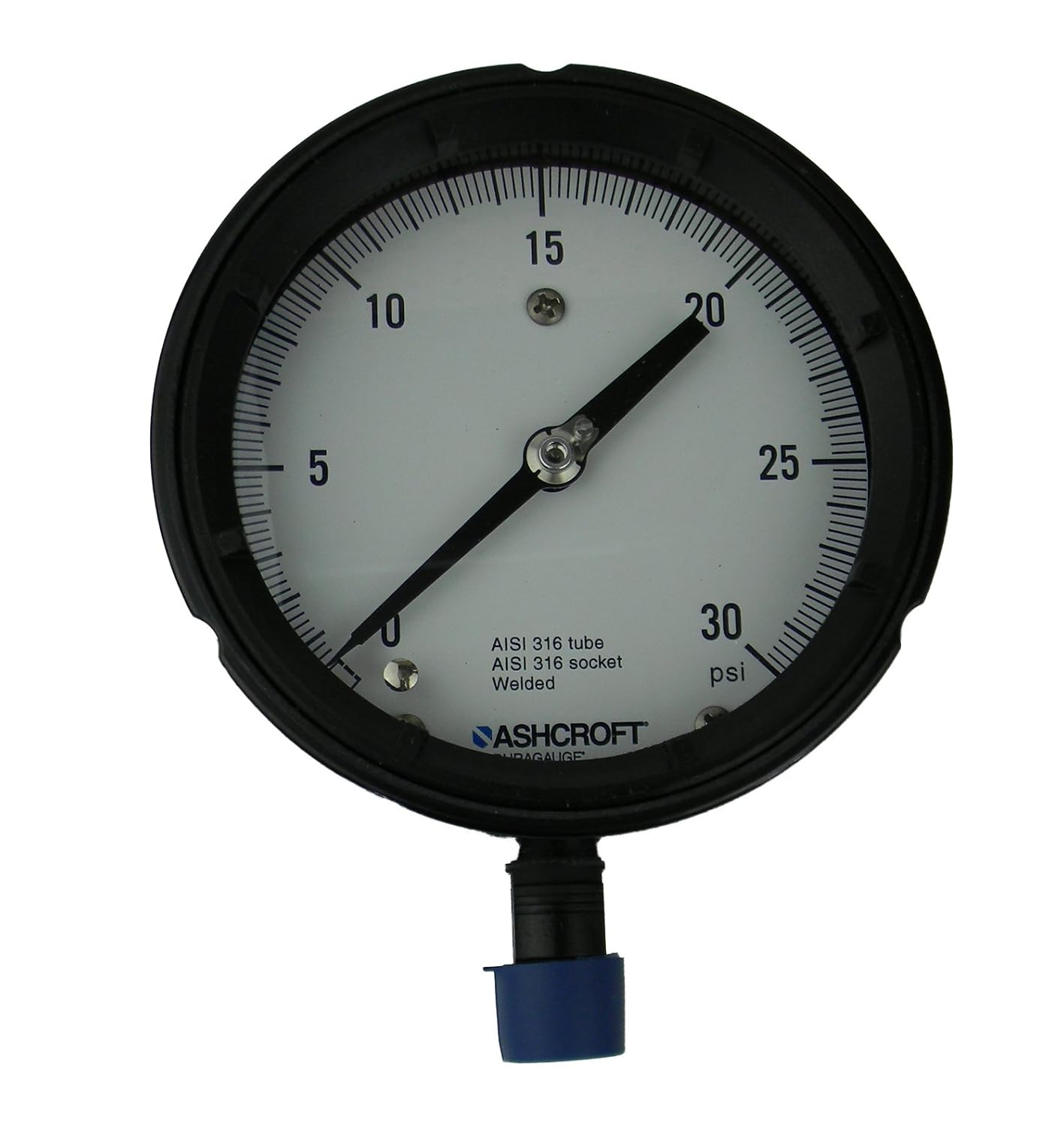 Ashcroft Duragauge Type 1279 Black Phenolic Case Pressure Gauge, 316