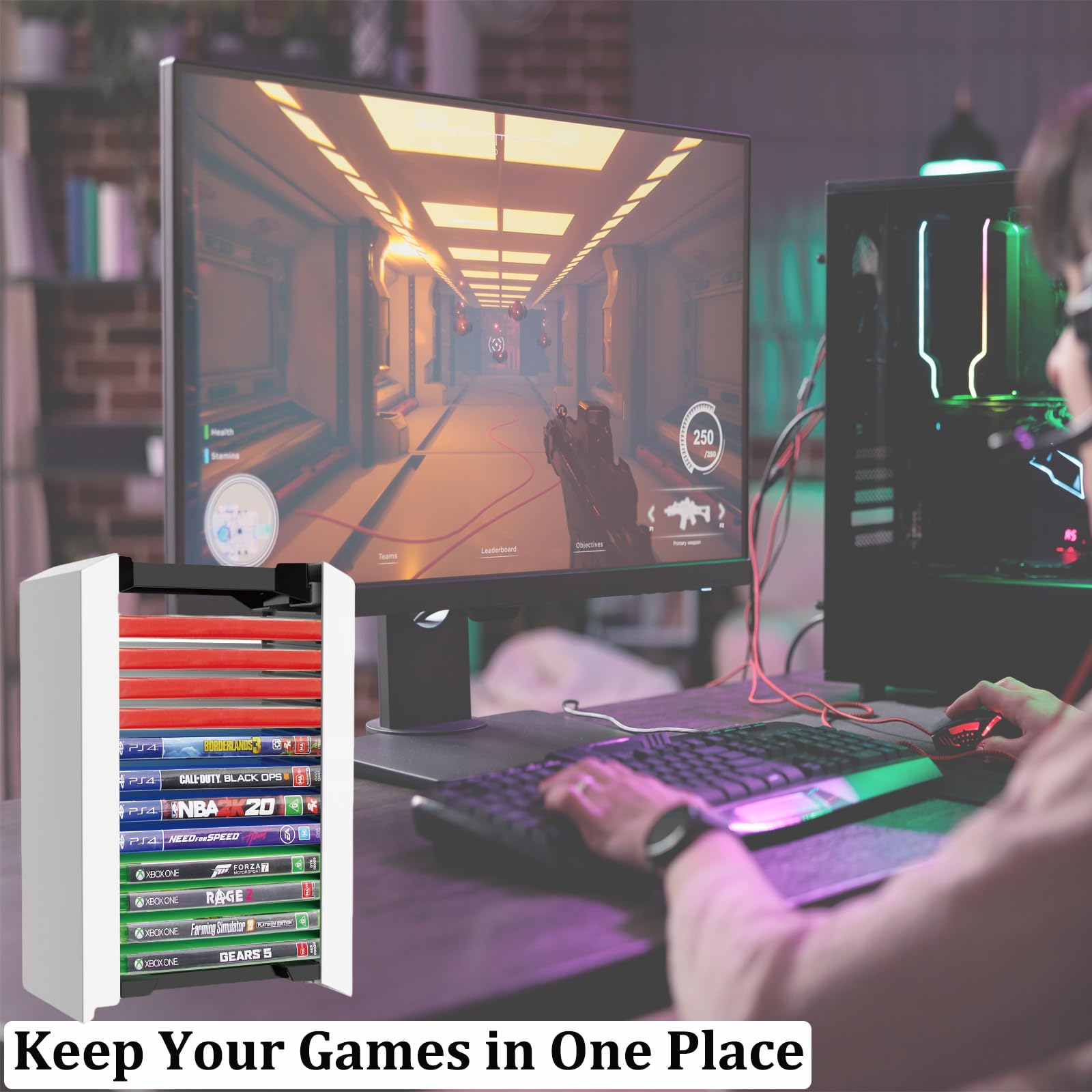 iFCOW Torre di archiviazione per giochi per PS5, scatola di archiviazione per dischi di gioco rack 12 giochi supporto per dischi di gioco per PS5