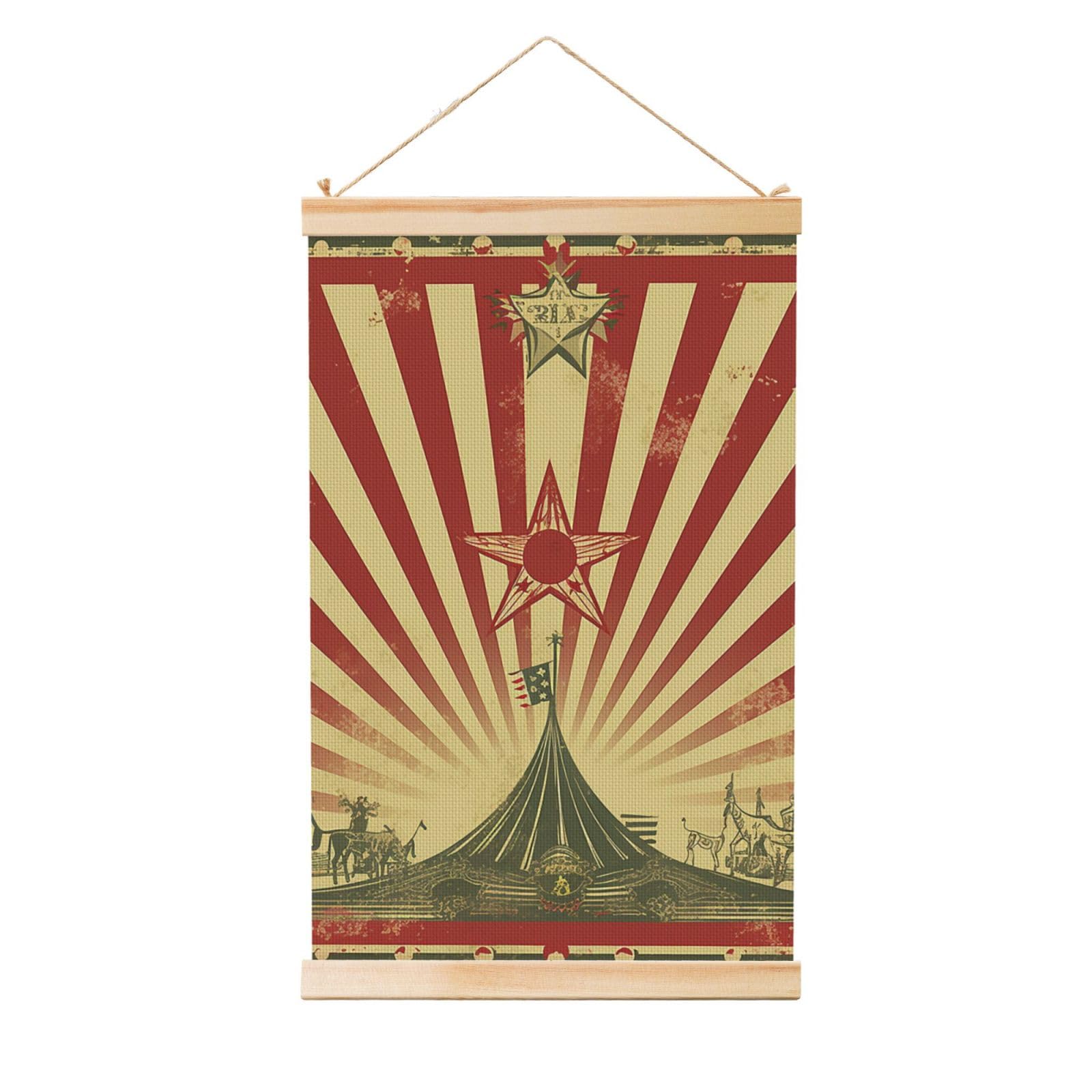 Vintage circus background Poster Wooden Shaft Hanging Poster Wall Hanging Banner Canvas Artwork with Wood Frames 12"x18" Modern Artwork Decor Ready to Hang Wall Art for Home Decor Scroll Painting